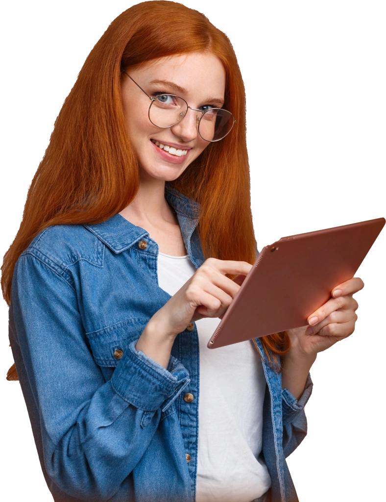 Author reviewing book marketing on a tablet